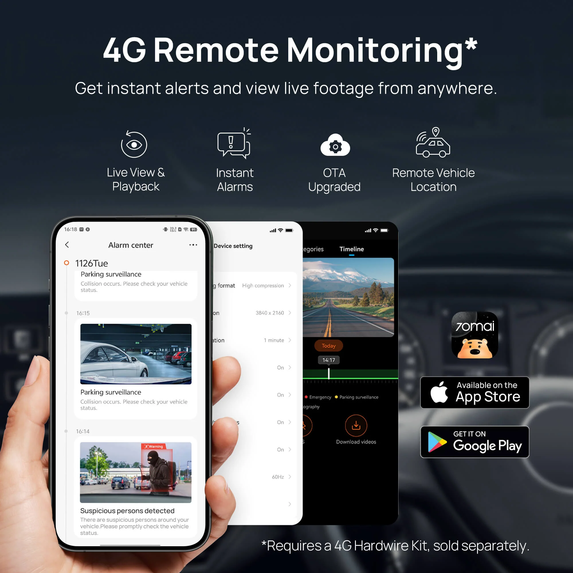 70mai Dash Cam 4K A810S with Sony STARVIS 2 IMX678, License Plate Enhancement, Buffered Emergency Record, Supercapacitor & 4G LTE - Image 6