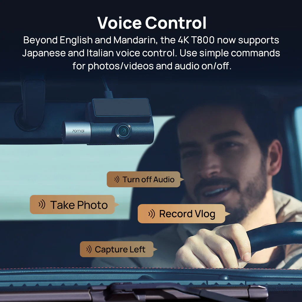 70mai Dash Cam 4K T800 3-Channel w/ Dual 4K, STARVIS 2 IMX678, HDR Night Vision, AI Detection, Emergency Record, 4G LTE & Supercapacitor - Image 15