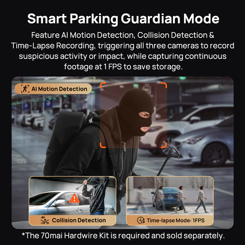 70mai Dash Cam 4K T800 3-Channel w/ Dual 4K, STARVIS 2 IMX678, HDR Night Vision, AI Detection, Emergency Record, 4G LTE & Supercapacitor - Image 9