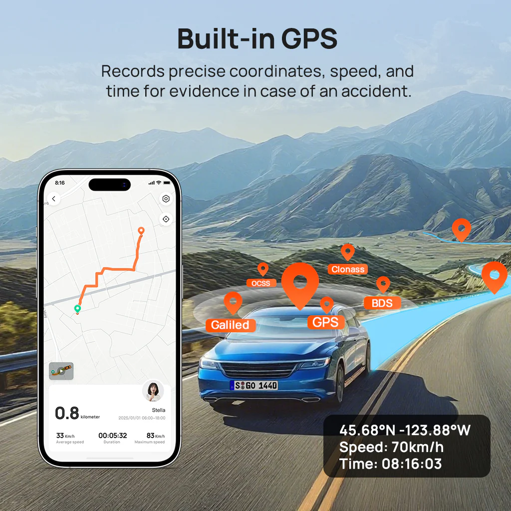 70mai Dash Cam 4K T800E, 3-Channel Front Interior Rear Car Camera, 4K HDR, Night Owl Vision, 24H Parking Surveillance & GPS - Image 4