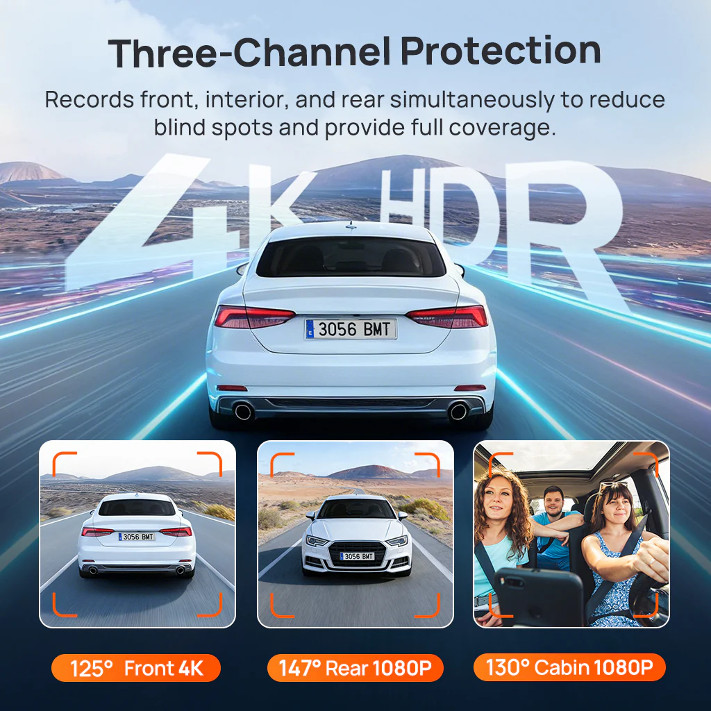 70mai Dash Cam 4K T800E, 3-Channel Front Interior Rear Car Camera, 4K HDR, Night Owl Vision, 24H Parking Surveillance & GPS - Image 9