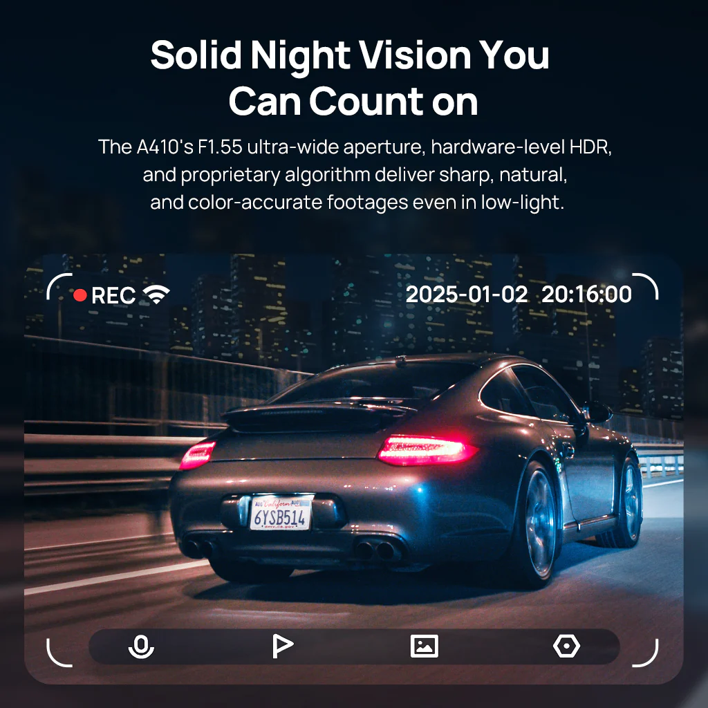 70mai Dash Cam A410 2.5K HDR Dual w/ GPS, Emergency Record, G-Sensor, App Control & Compact Design - Image 10