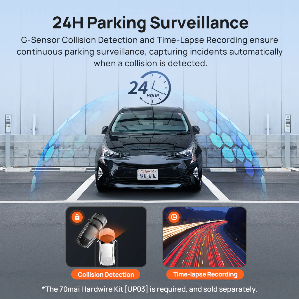 70mai Dash Cam A410 2.5K HDR Dual w/ GPS, Emergency Record, G-Sensor, App Control & Compact Design - Image 3