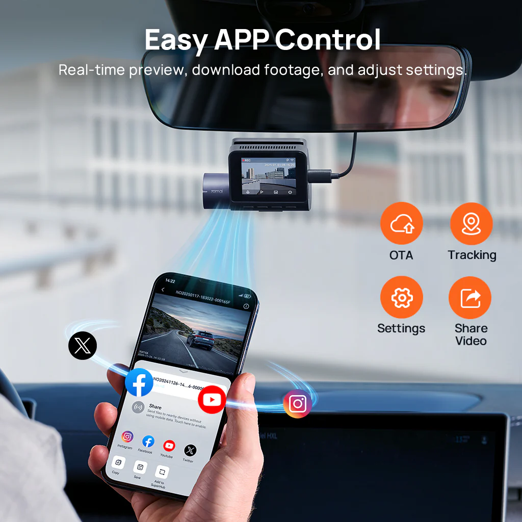 70mai Dash Cam A410 2.5K HDR Dual w/ GPS, Emergency Record, G-Sensor, App Control & Compact Design - Image 4