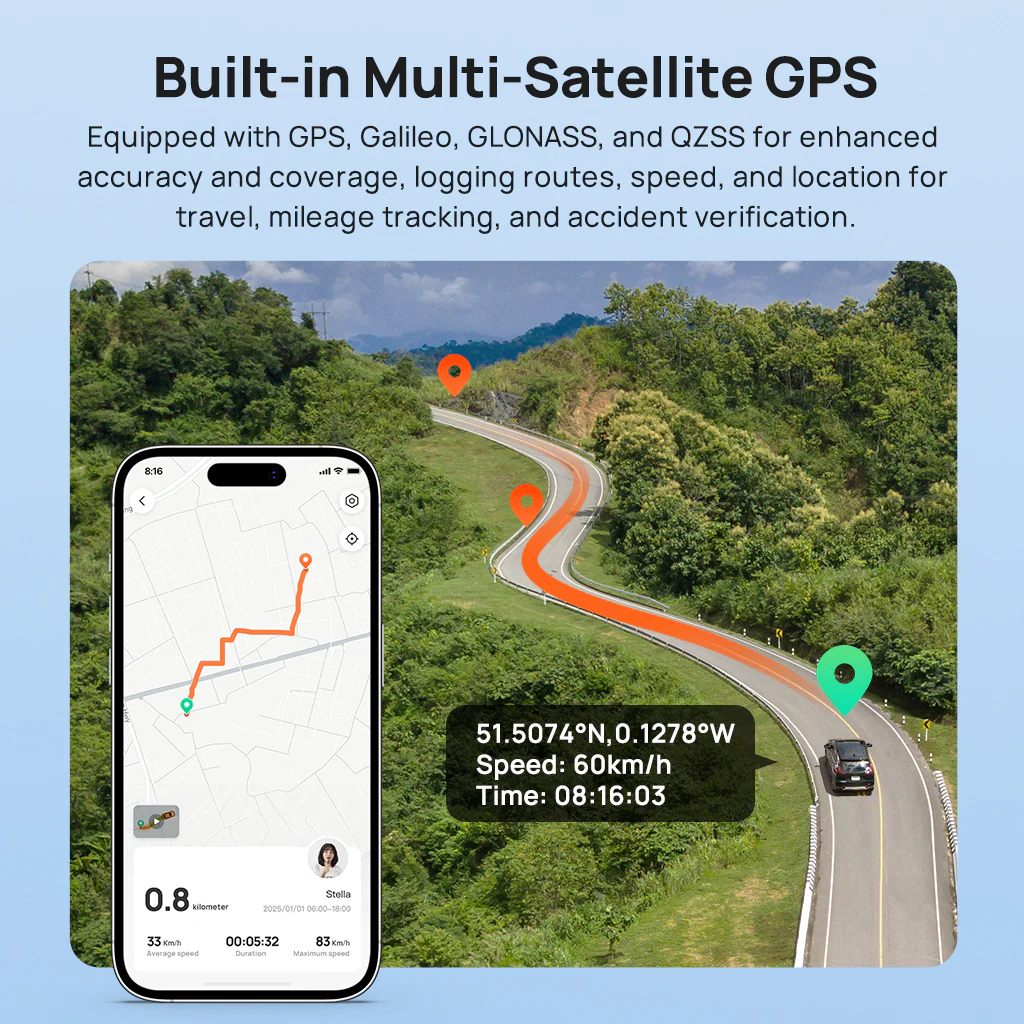 70mai Dash Cam A410 2.5K HDR Dual w/ GPS, Emergency Record, G-Sensor, App Control & Compact Design - Image 8
