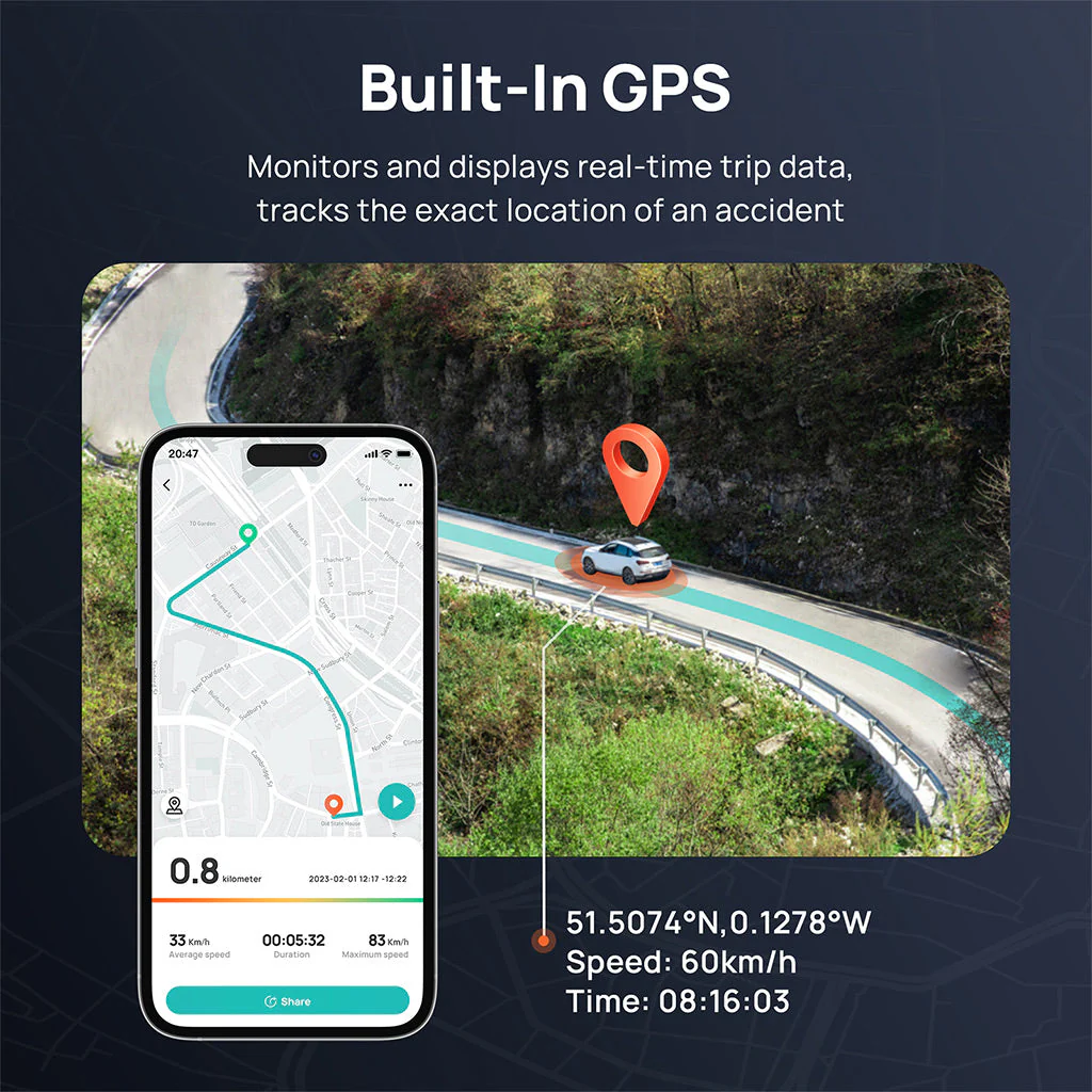 70mai Dash Cam A500S 2.7K HD with 2-Inch Screen & Dual-Channel Supported - Image 5
