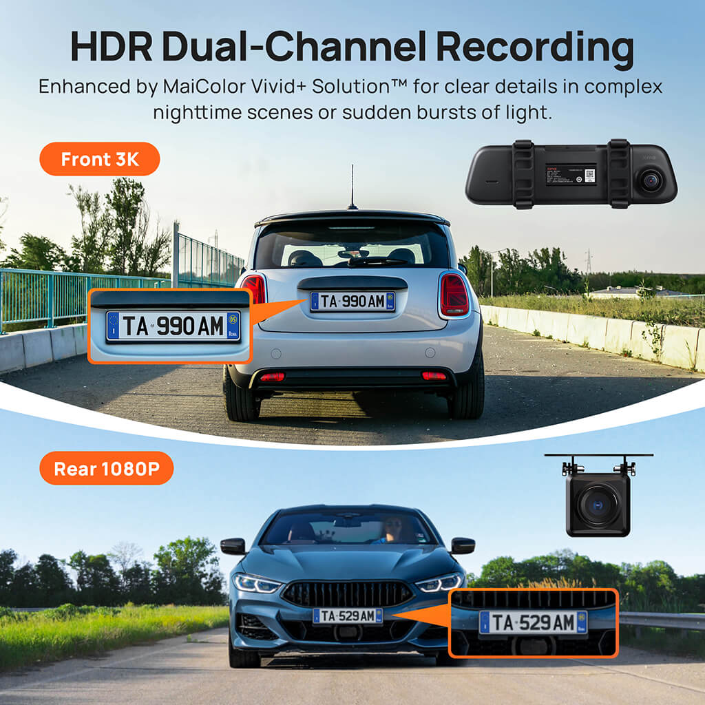 70mai Rearview Dash Cam S500 3K HDR with A 9-Inch Touch Screen & Super Capacitor - Image 11